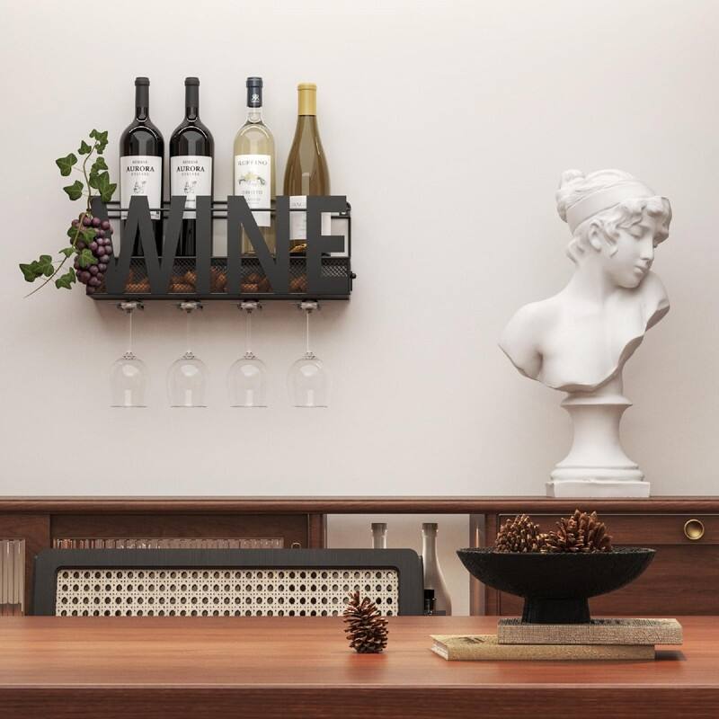 Wall Mounted Metal Wine Rack - 17"D x 5"W x 7"H