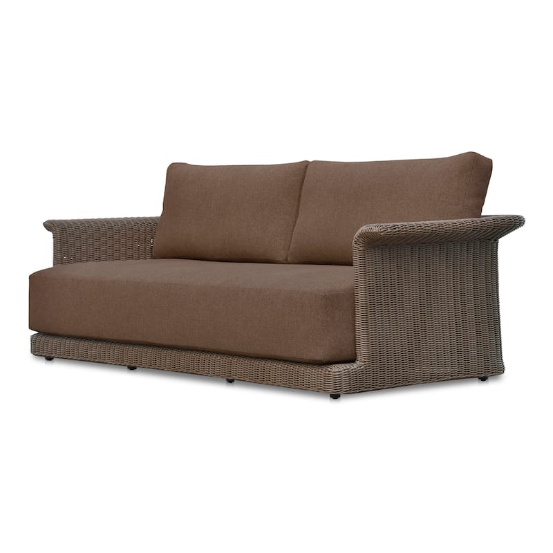 NADAAL STUDIOS Aralina Outdoor Sofa, Curved Windowpane Frame, 3-Seater, Brown Stripe Upholstery