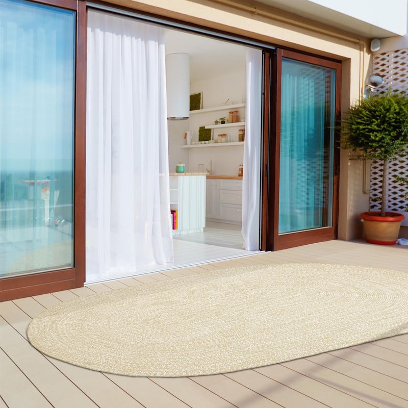 Superior Modern Rustic Bohemian Reversible Multi-Tone Braided Indoor Outdoor Area Rug - 5' x 8' Oval - Cream-White