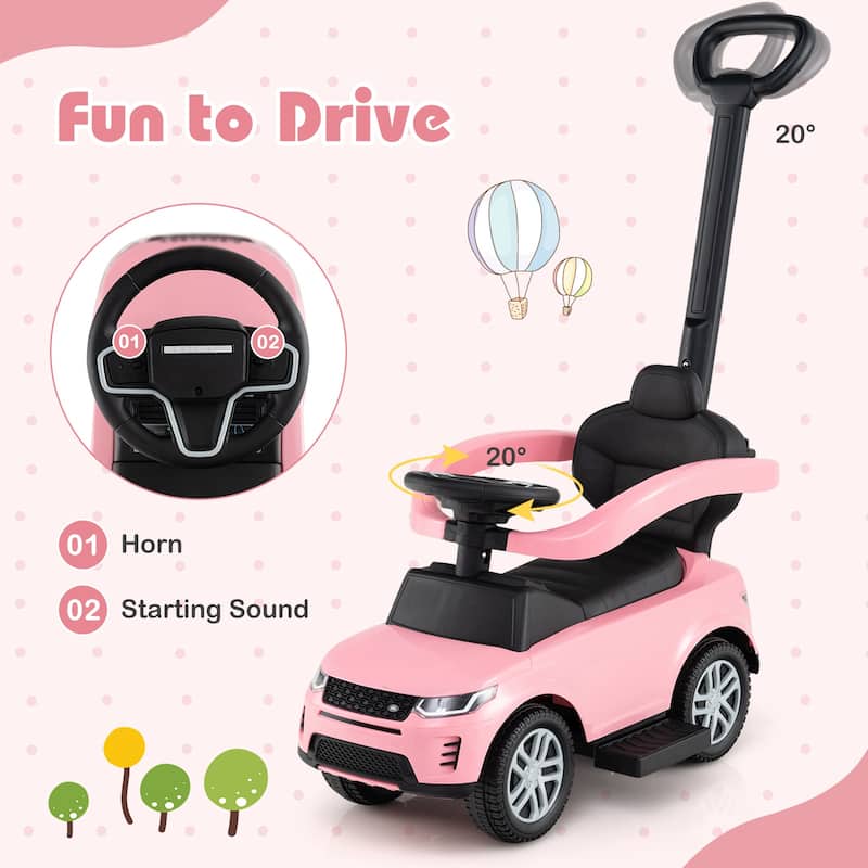 3-in-1 Ride-On Toddler Car with Detachable Guardrail, Retractable Footrest and Safe Design - 33.5" × 16" × 37.5"