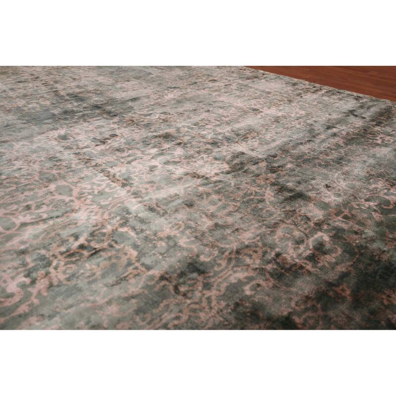 Green Abstract Modern Area Rug Handmade Wool Carpet - 7'8"x 11'5"