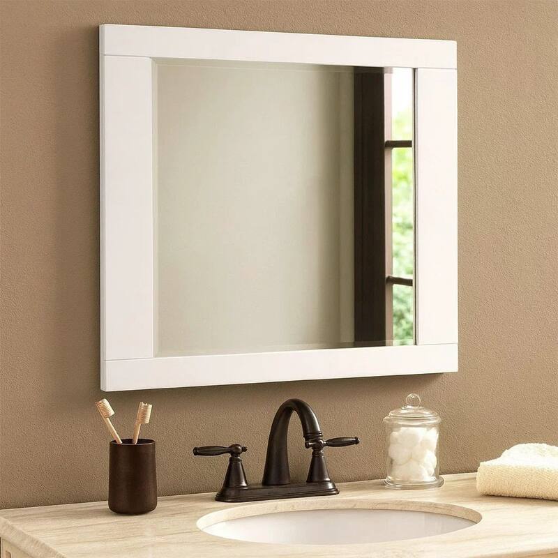 Rectangular Wooden Frame Mirror with Mounting Hardware, White