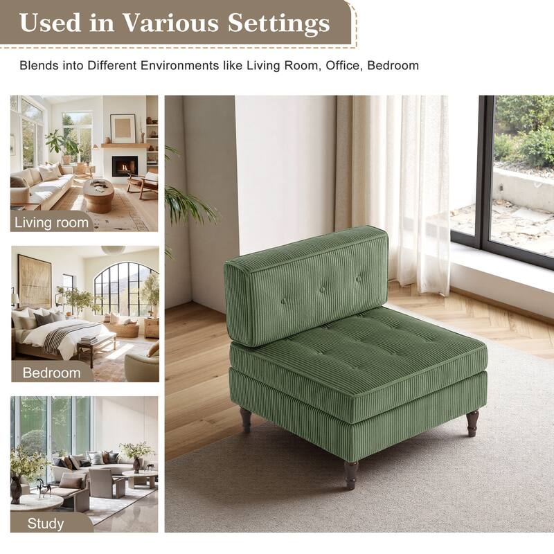 Modular Corduroy Armless Chair Upholstered Lounge Sofa