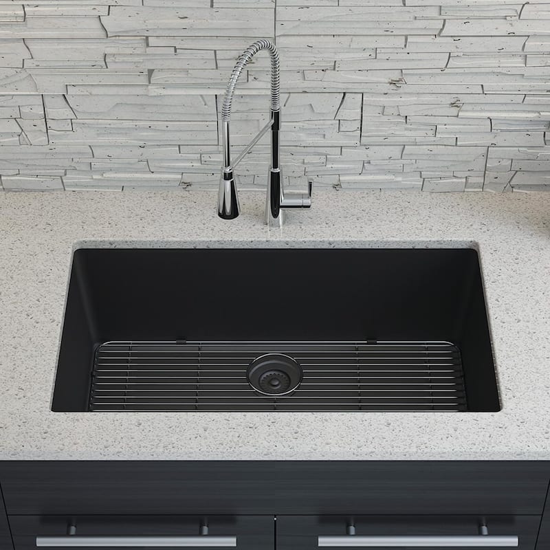 Lexicon Drop-In Quartz 32 Inch Single Bowl Kitchen Sink Kit - 32"x19"