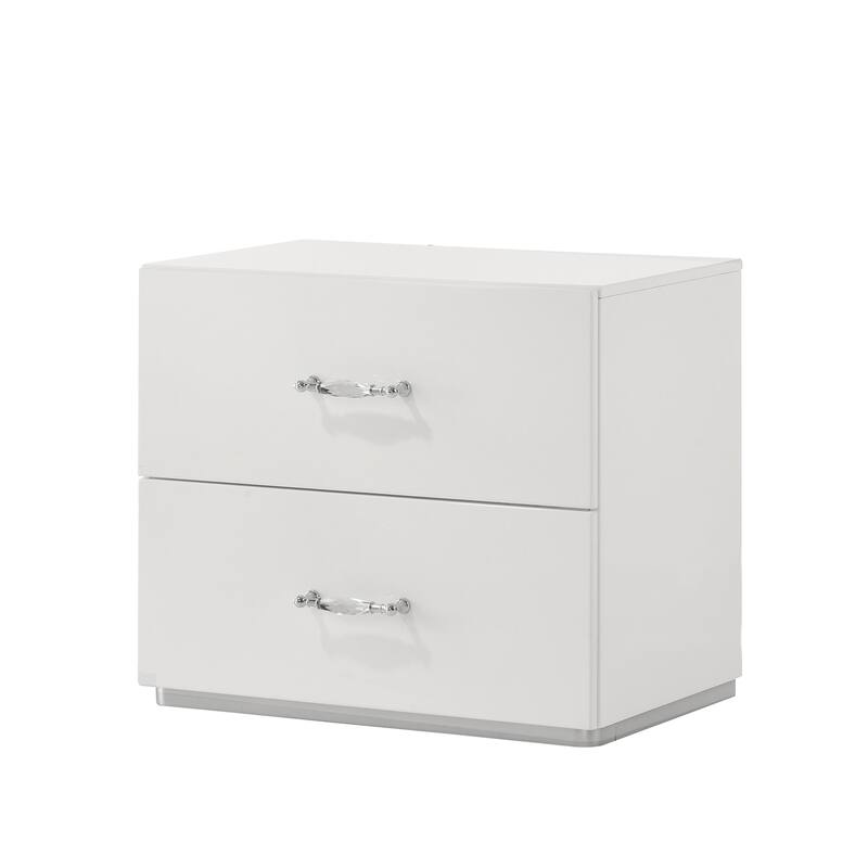 Modern White 25.5-inch Width Simple Design Two Drawers Nightstand with Acrylic Drawer Handles