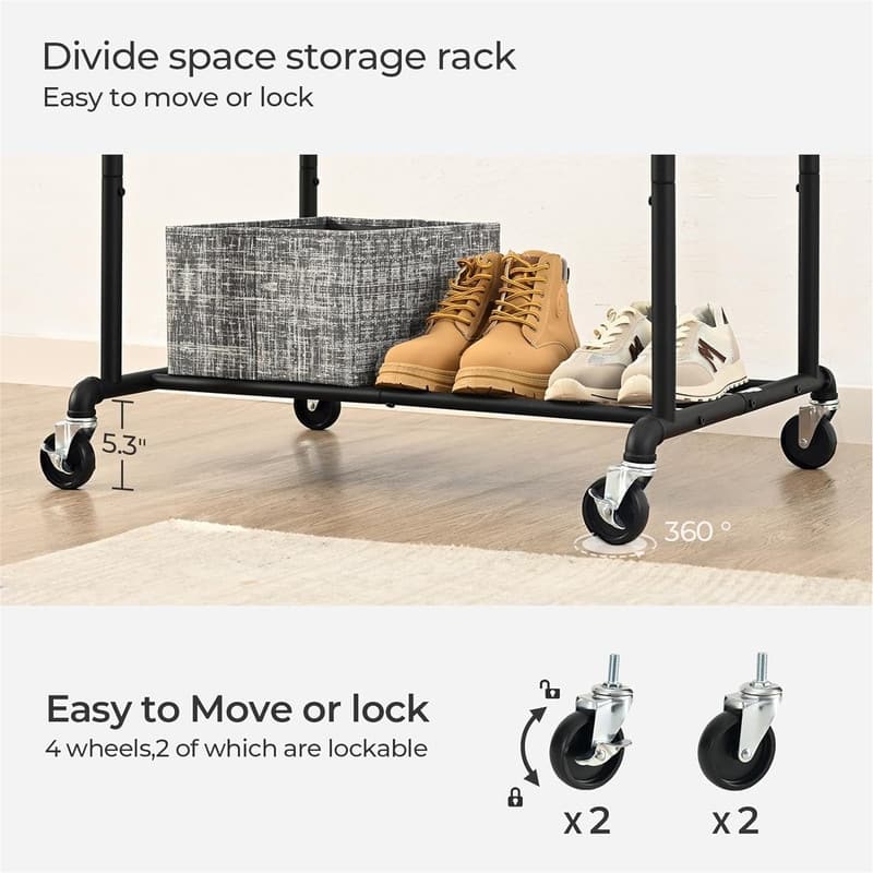 Clothing Rack with Wheels - 16.5"D x 46.8"W x 61.8"H