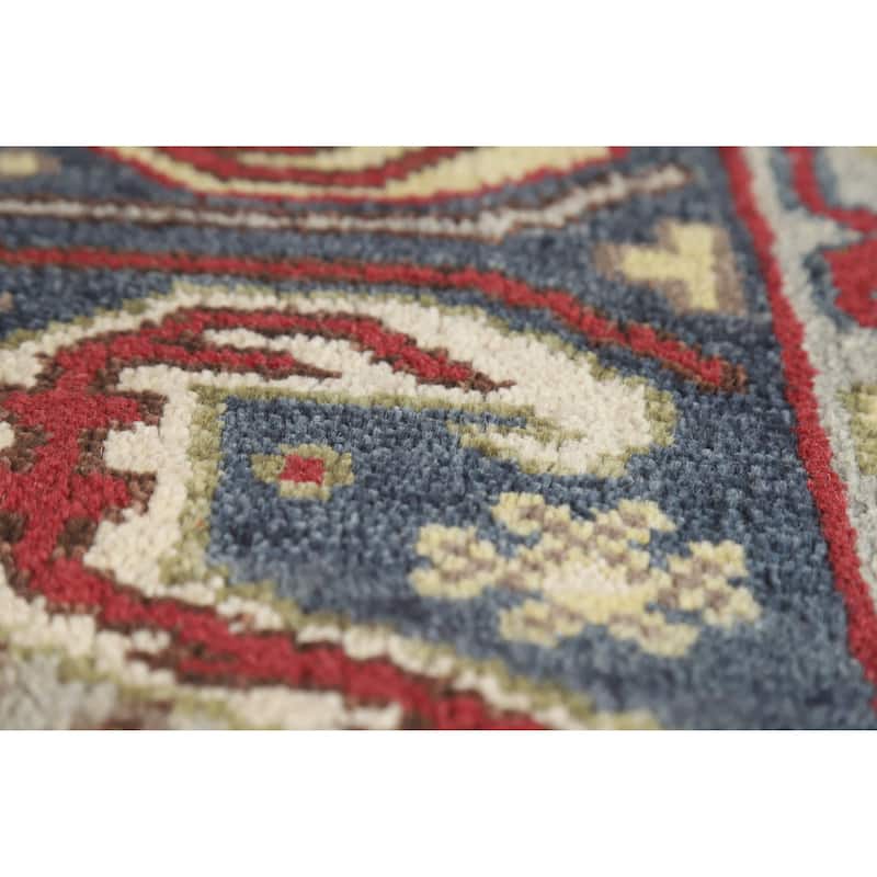Hand Knotted Oriental 100% Wool Carpet Traditional Geometric Navy Blue & Blues Heriz (serapi) Runner Rug - 9' 10'' X 2' 6''
