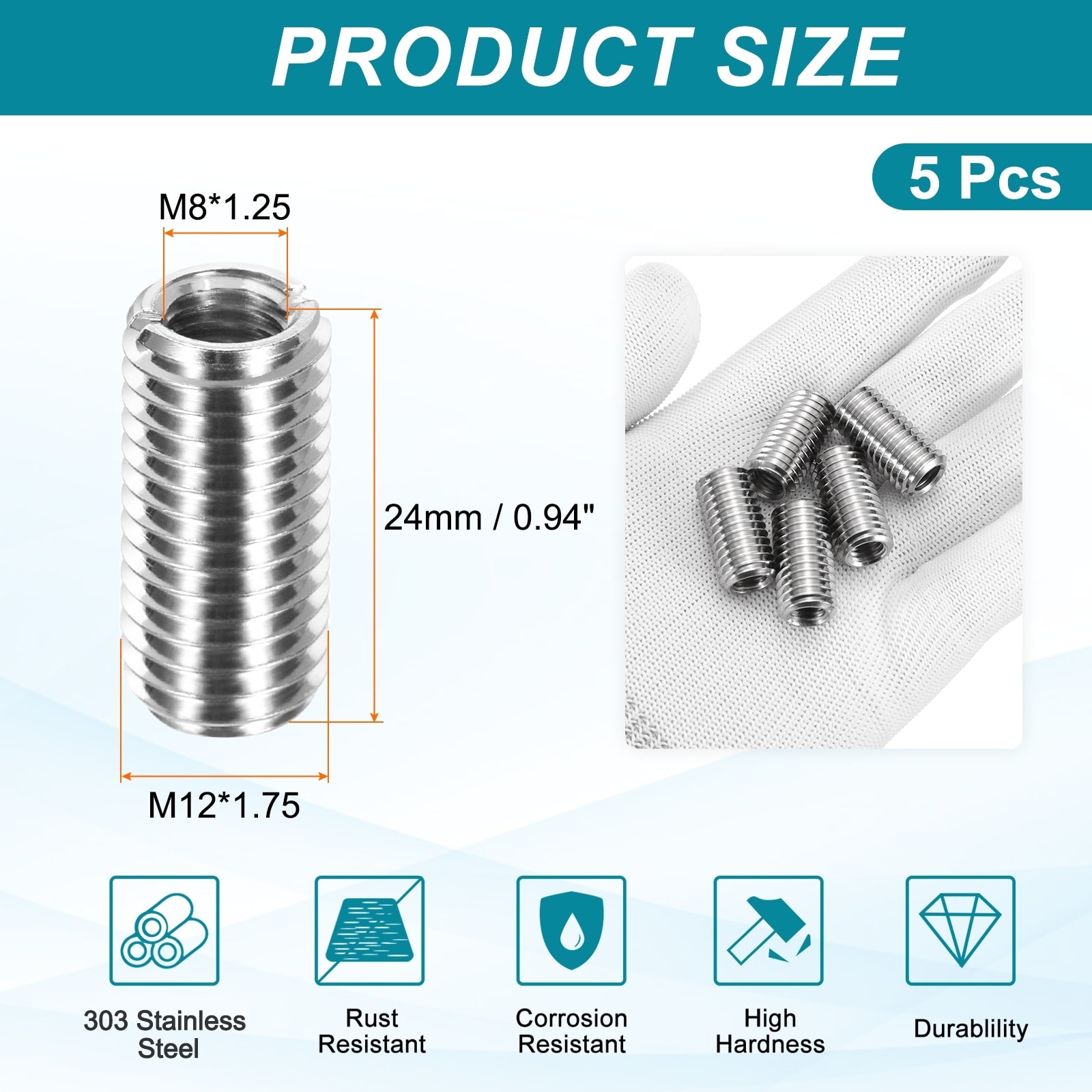 Thread Adapters Sleeve Reducing Nut, Repairing Insert Nut Screw Reducer Conversion 303 Stainless Steel Fastener