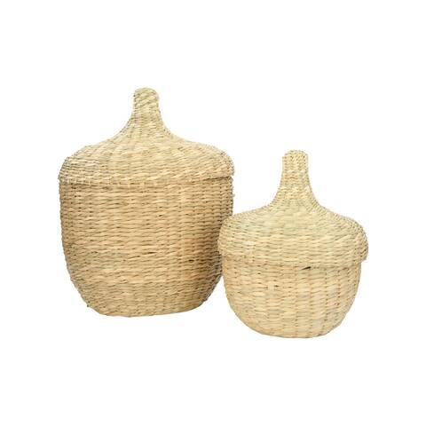 Handwoven Seagrass Baskets with Lids (Set of 2 Sizes)