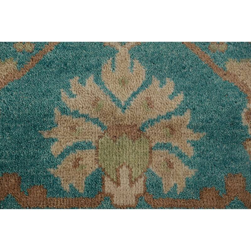 All-Over Green Oushak Indian Area Rug Floral Handmade Wool Carpet - 9'1" x 11'9"