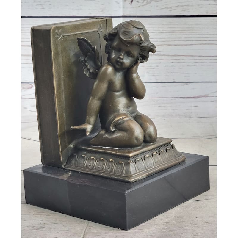 Bronze Cherubim Pair Of Bookends Book End Sculpture Statue Decor 6 Inches X 9 Inches