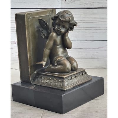 Bronze Cherubim Pair Of Bookends Book End Sculpture Statue Decor 6 Inches X 9 Inches
