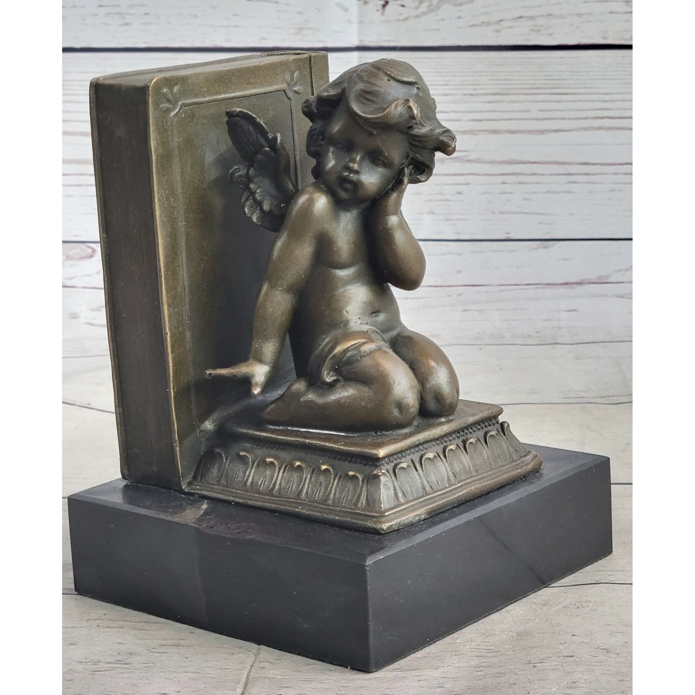 Bronze Cherubim Pair Of Bookends Book End Sculpture Statue Decor 6 Inches X 9 Inches