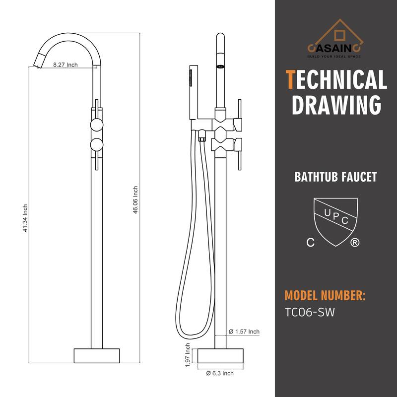 CASAINC 2-Handle Residentail Freestanding Bathtub Faucet with Hand Shower