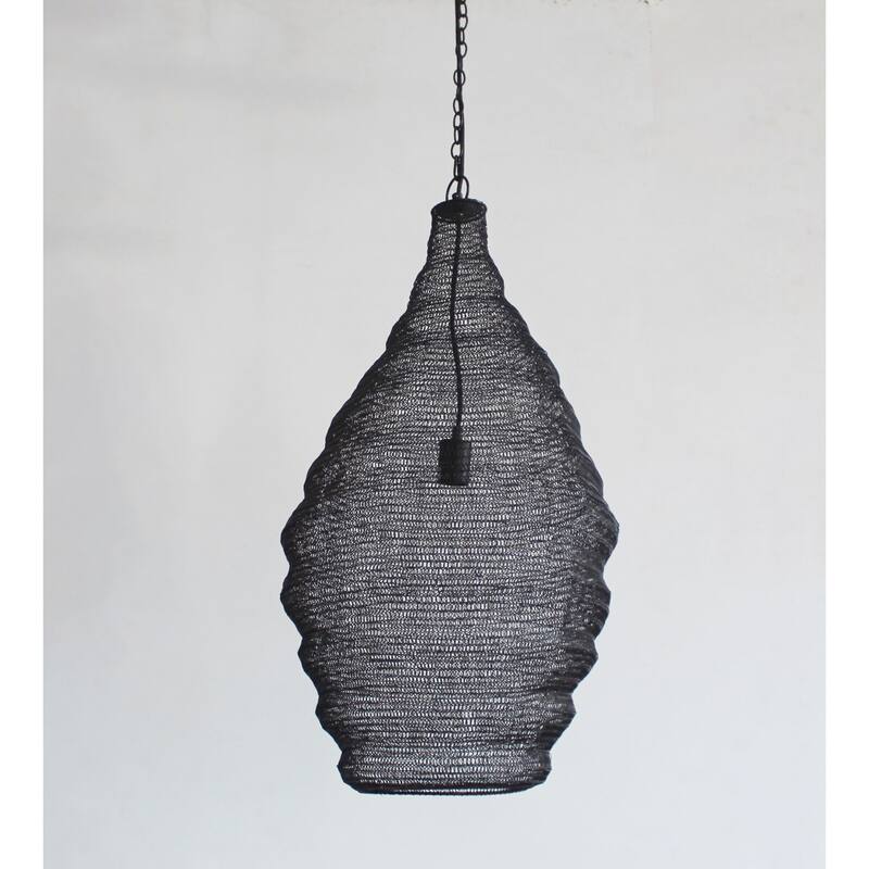 1-Light Satin Black Pendant With A Chain Basket Shade
