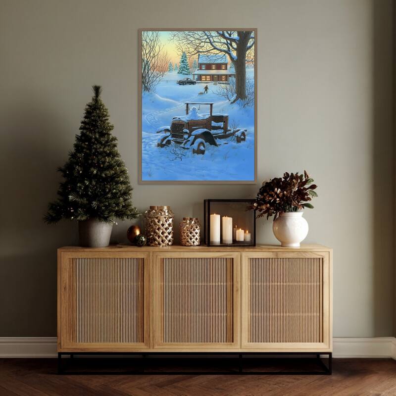 The Little Snowman by Richard Courtney (23 x 30 in.), Framed Canvas Wall Art Print - Sylvie Dark Gold