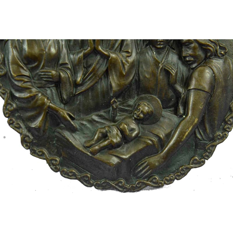Bronze Sculpture Manger Scene With Mary Joseph And 3 Wise Men Wall Plaque Decor