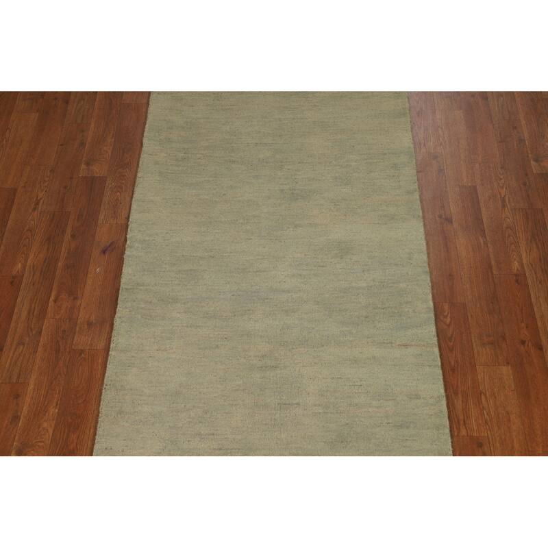 Hand Knotted Oriental 100% Wool Carpet Modern Modern Green Gabbeh Runner Rug - 9' 9'' X 2' 9''