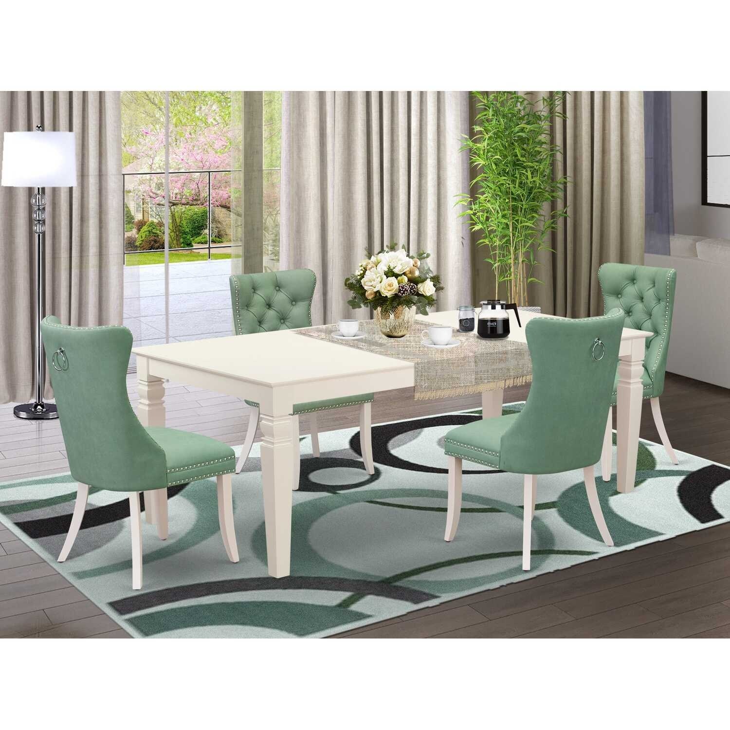 Modern 5 Piece Dining Set - Linen White Table & Chairs - Retro Style Kitchen Set