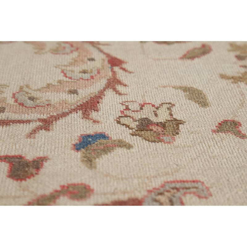 Hand Knotted Oriental 100% Wool Carpet Traditional All-Over Beige & Ivories Tabriz Runner Rug - 11' 1'' X 3' 3''