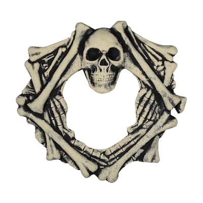 Skull Head and Bones Halloween Wreath - 18" Unlit
