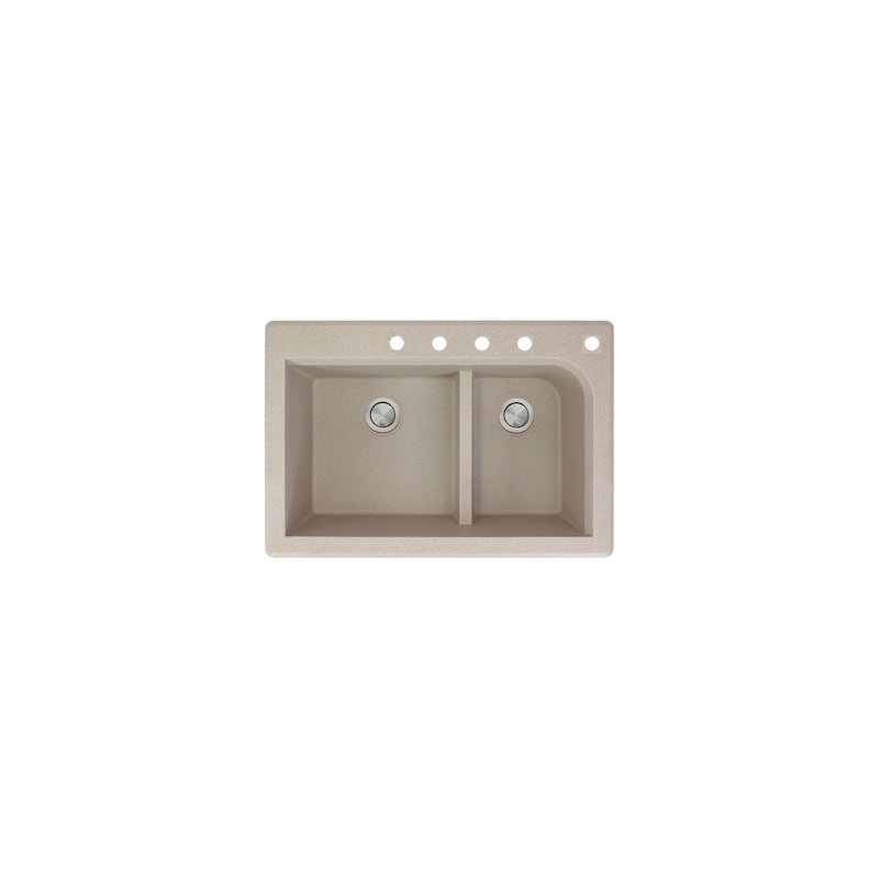 Transolid Radius 33in x 22in silQ Granite Drop-in Double Bowl Kitchen Sink with 1 Pre-Drilled Faucet Hole - 22" x 33" x 9.5"/CBDEF