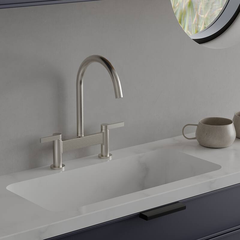 WIZ Modern Double Handle Bridge Kitchen Faucet With 360-Degree Swivel Spout Sink Faucet