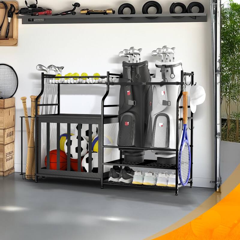 Garage Storage Rack for Golf Bags Balls Bats and Kids Toys