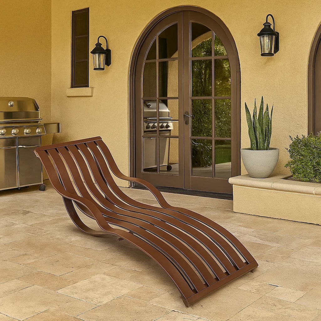 Industrial Style Aluminum Lounger with Slatted Details, Espresso Brown