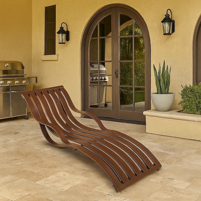 Industrial Style Aluminum Lounger with Slatted Details, Espresso Brown