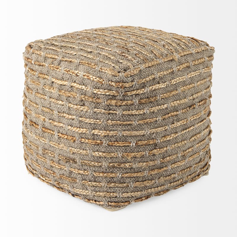 Mercana "Binita" Grey / Brown Hemp Wool & Cotton Square Pouf