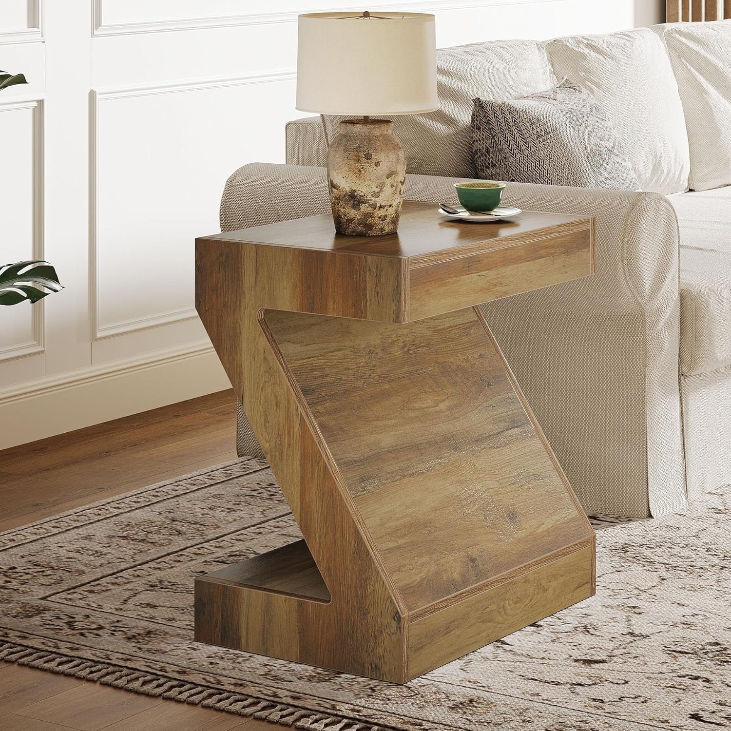 by interiors ☆ LOAF SIDETABLE WHITE Z-Shaped Wood Side End Table for Living Room - Brown - Bed Bath
