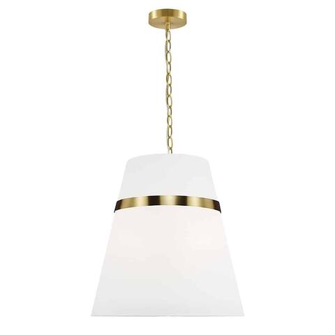 Dainolite Symphony Contemporary Aged Brass Luxury Pendant Light Modern Pendant Light w/ White Tapered Drum Shade
