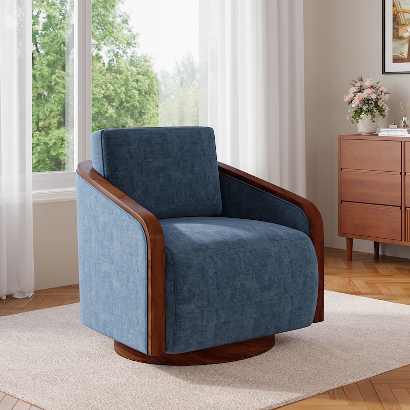 Chenille Modern 360°Swivel Barrel Chair Round Base - Navy