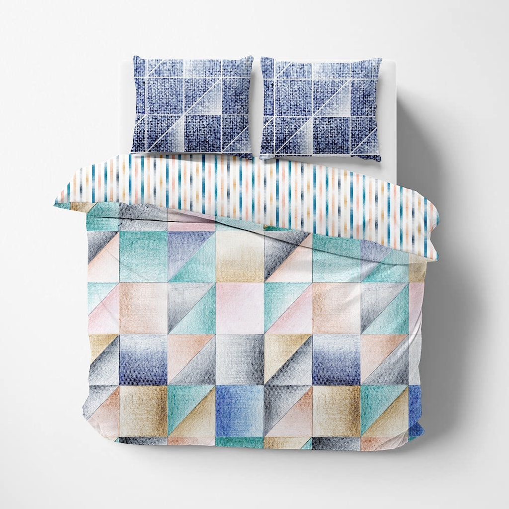 Delara GOTS Certified 100% Organic Cotton Geometric Reversible Print Duvet Cover and Sham Set of 2