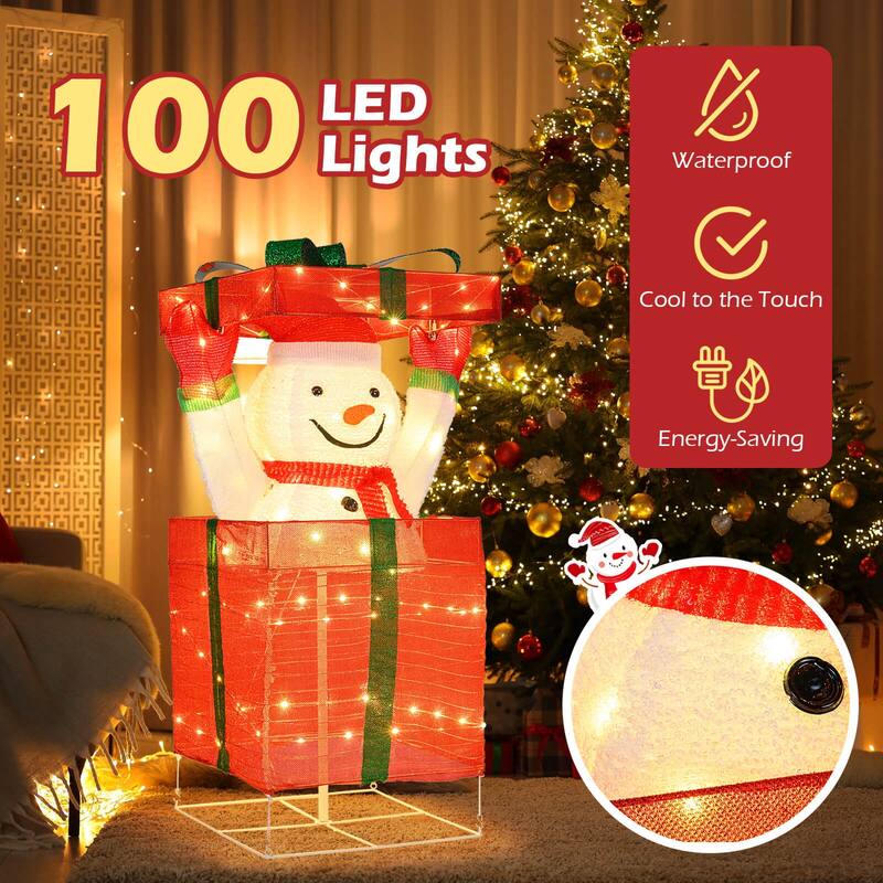 Costway Lighted Snowman in Gift Box Christmas Decoration with 100 LED - as pic shows - See Details