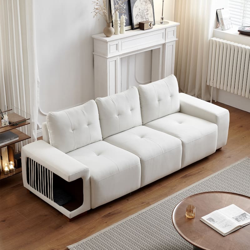 Modern Deep Seat Sofa Fabric Couch, 3 Seater Sofa for Living Room - Beige