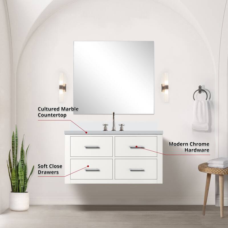 Castor Bath Vanity with Cultured Marble Top, Sink, Mirror and Faucet