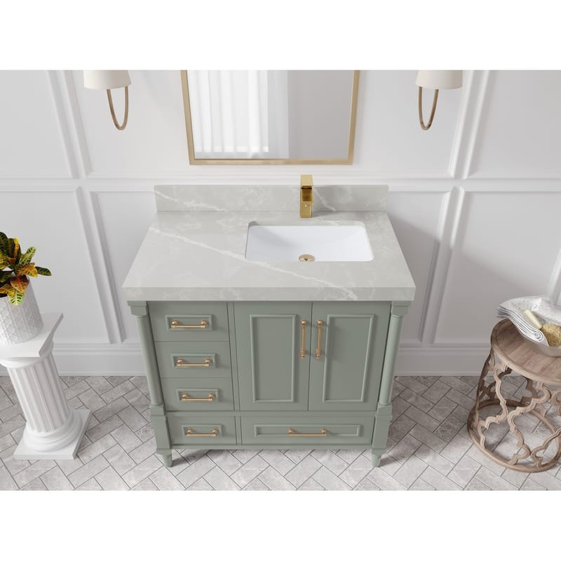 Willow Collections 36 in. W x 22 in. D Aberdeen Right Offset Sink Bathroom Vanity with Countertop - 2" Pearl Gray - Evergreen
