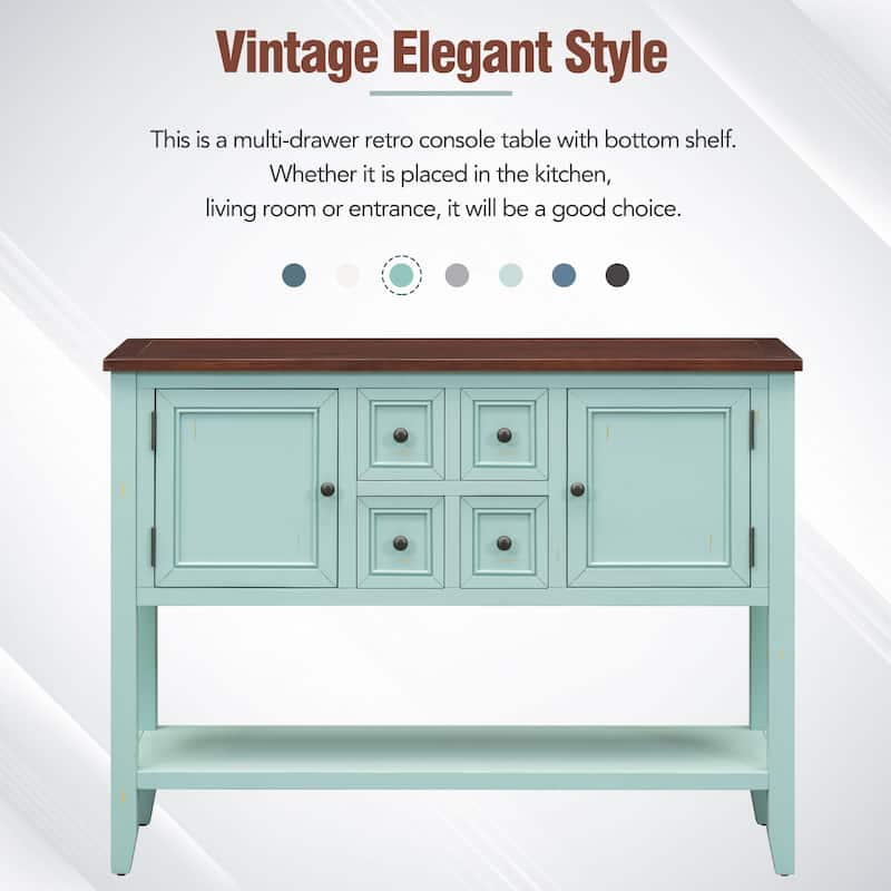 Cambridge Series Ample Storage Vintage Console Table with Four Small Drawers and Bottom Shelf for Living Rooms