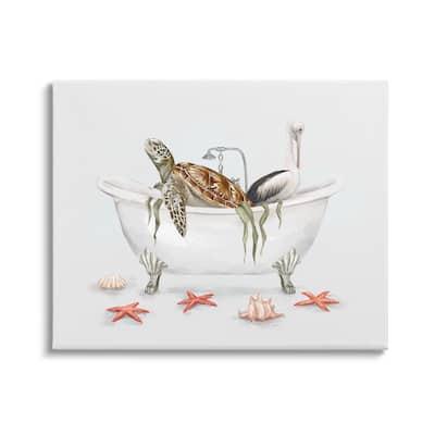 Stupell Turtle & Pelican in Tub Canvas Wall Art Design by Ziwei Li