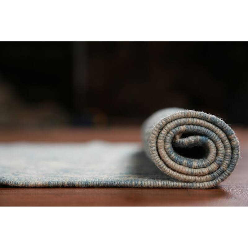 Hand Knotted Oriental 100% Wool Carpet Transitional Floral Navy Blue & Blues Oushak Runner Rug - 17' 4'' X 3' 1''