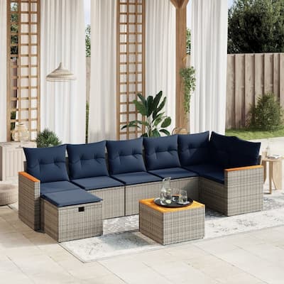 vidaXL Patio Sofa Set with Cushions Outdoor Conversation Furniture Poly Rattan - 24.4" x 24.4" x 27.2"