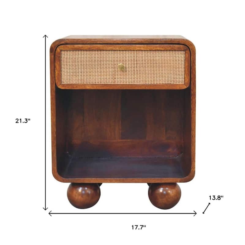 HomeRoots 21" Chestnut Solid Wood Cane Rattan One Drawer Nightstand