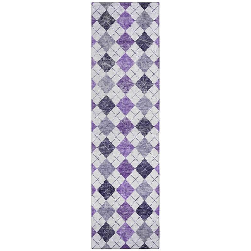 Machine Washable Indoor/ Outdoor Modern Argyle Chantille Rug