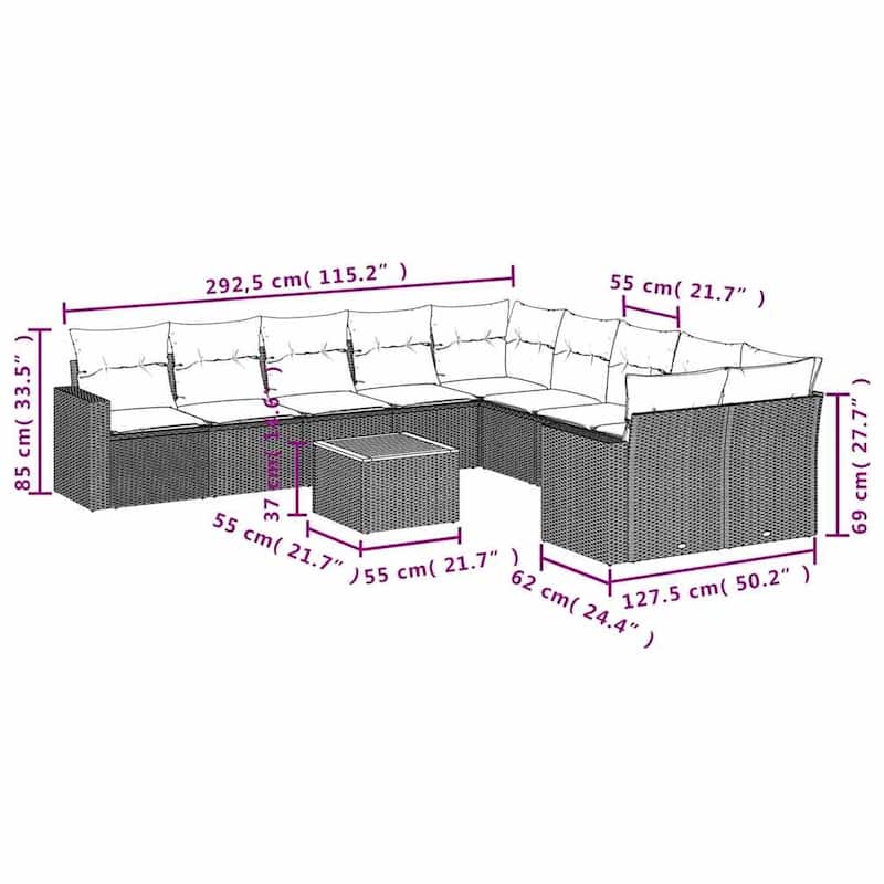 vidaXL 11 Piece Patio Sofa Set with Cushions Black Poly Rattan
