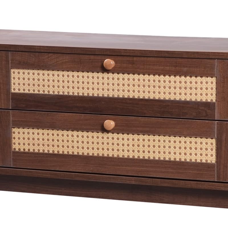 Rattan TV Stand for TVs Up to 75", Media Console Entertainment Center with Solid Wood Legs