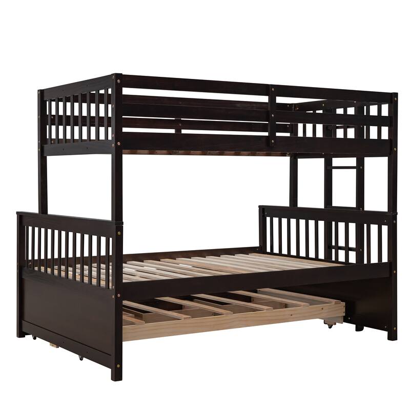 Twin-Over-Full Bunk Bed with Trundle and Drawers, Space-Saving Kids Bedroom Furniture in Espresso