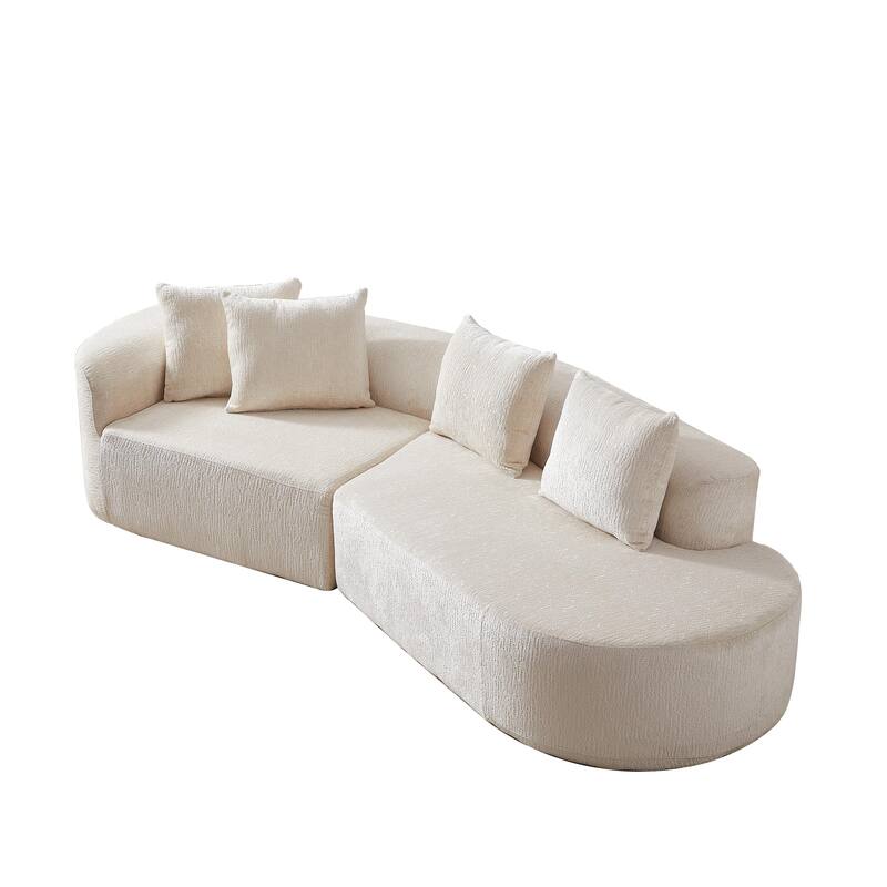 Curved Loveseat Sofa Chenille 4-Seat Cloud Couch with 4 Pillows