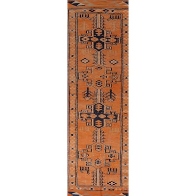 Tribal Anatolian Vintage Runner Rug Handmade Orange Wool Carpet - 2'9"x 11'2"